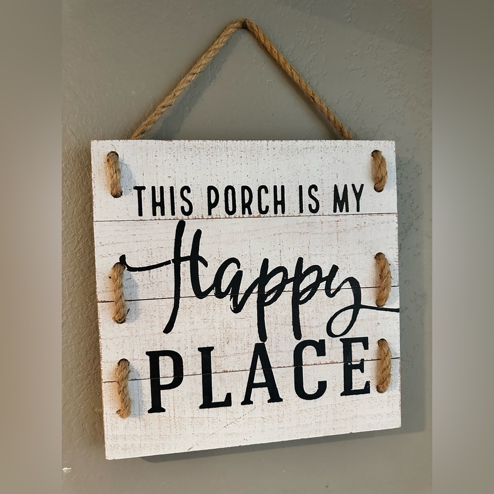 Charming White Porch Sign - Happy Place